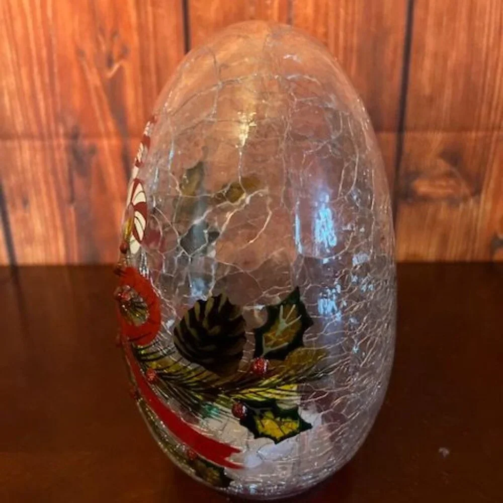Cheerfull LED Light Up‎ Holiday Decor Candy Cane & Pinecone Crackle Glass Egg